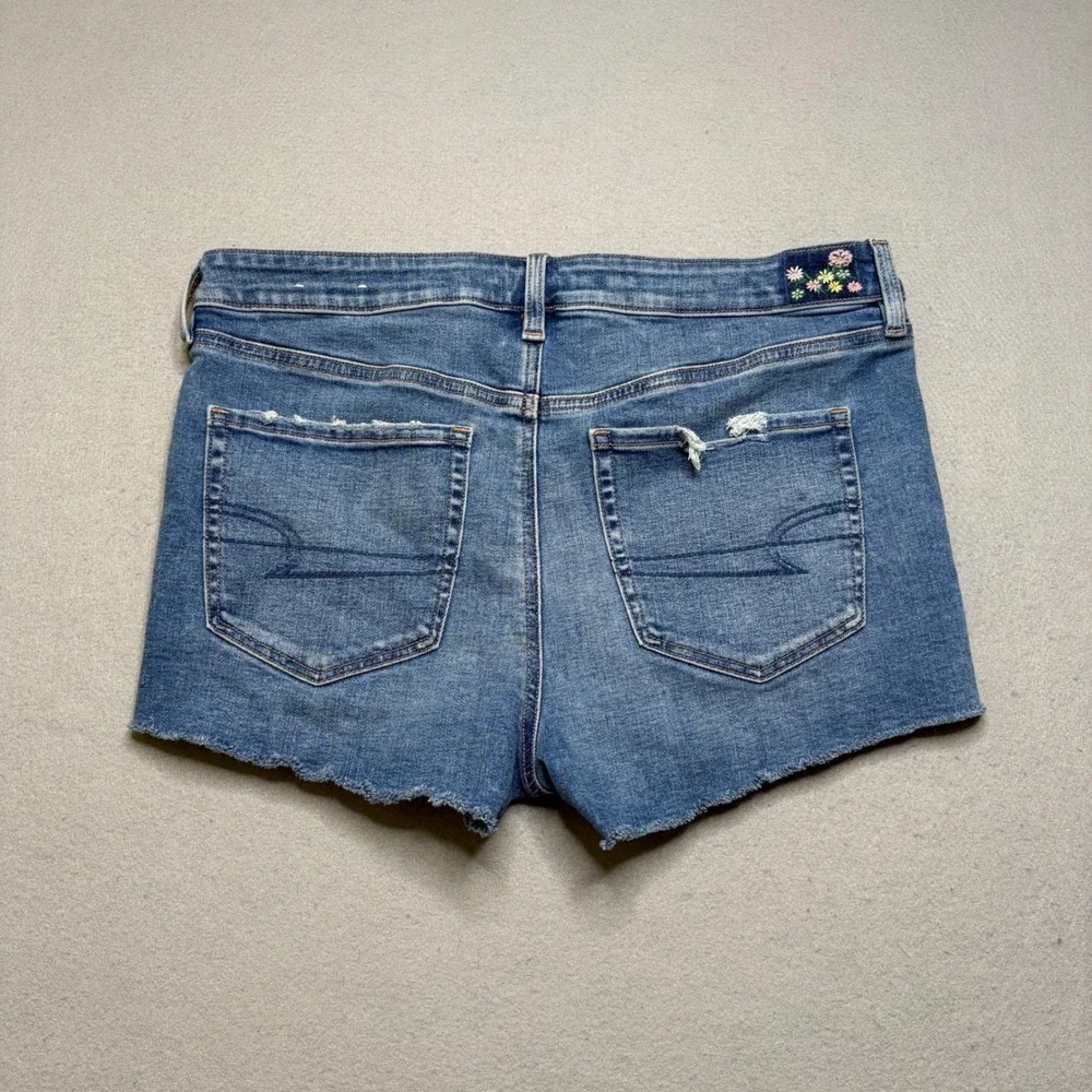 American Eagle Denim Shorts Womens 12 Blue Shortie Distressed Y2K Stretch Cutoff